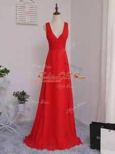 Discount Chiffon Sleeveless Floor Length Quinceanera Dama Dress and Ruching