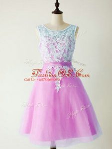 Lilac Quinceanera Dama Dress Prom and Party and Wedding Party with Lace Scoop Sleeveless Lace Up