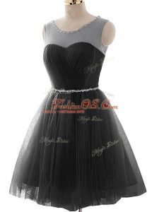 Clearance Sleeveless Mini Length Beading and Ruching Lace Up Junior Homecoming Dress with Black