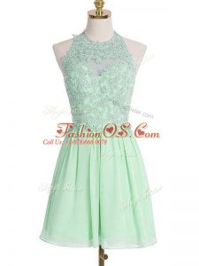 Cheap Apple Green Halter Top Neckline Appliques Bridesmaids Dress Sleeveless Lace Up