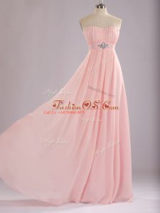 Stylish Empire Court Dresses for Sweet 16 Baby Pink Sweetheart Chiffon Sleeveless Floor Length Zipper