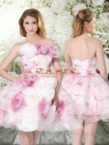 Multi-color Organza Zipper Bridal Gown Sleeveless Mini Length Hand Made Flower