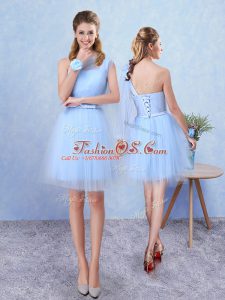 Sumptuous Sleeveless Mini Length Belt Lace Up Dama Dress with Aqua Blue