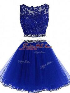 Tulle Sleeveless Mini Length Prom Dresses and Beading and Lace and Appliques