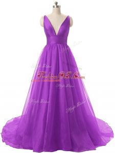 Eggplant Purple V-neck Neckline Ruching Homecoming Dress Sleeveless Backless