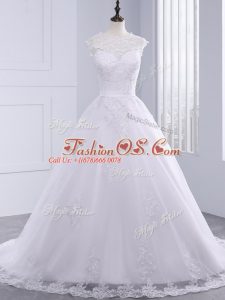 Unique White Sleeveless Lace Clasp Handle Wedding Gown