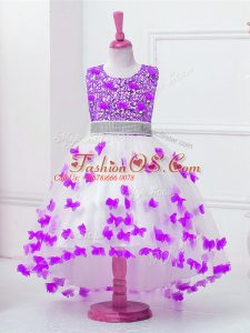 Cheap White Zipper Little Girls Pageant Dress Wholesale Appliques and Sequins Sleeveless High Low