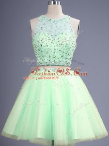 Elegant Sleeveless Tulle Knee Length Lace Up Wedding Party Dress in Yellow Green with Beading
