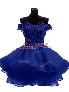 Shining Mini Length A-line Sleeveless Royal Blue Zipper