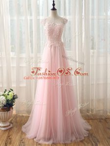 Scoop Cap Sleeves Brush Train Zipper Dama Dress Baby Pink Tulle