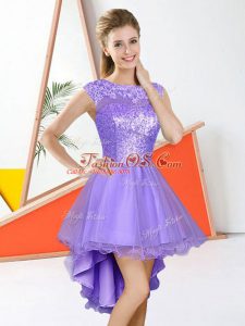 Enchanting Sleeveless Backless High Low Beading and Lace Damas Dress