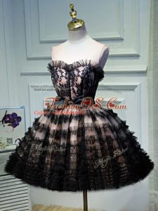 Comfortable Sleeveless Mini Length Ruffled Layers and Belt Backless Evening Dress with Black