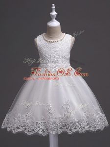 Sleeveless Zipper Knee Length Lace Kids Formal Wear