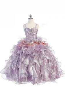 Floor Length Ball Gowns Sleeveless Lavender Little Girls Pageant Dress Wholesale Lace Up