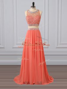 Captivating Chiffon Sleeveless Party Dress Wholesale Brush Train and Beading