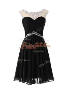 Chic Black Cap Sleeves Knee Length Beading Zipper Prom Evening Gown