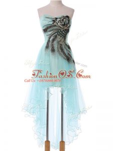 Top Selling High Low Empire Sleeveless Aqua Blue Evening Dress Lace Up