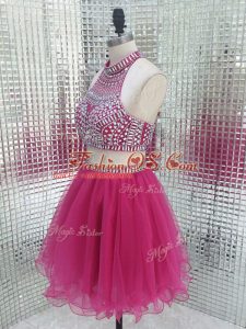 Dynamic Sleeveless Backless Mini Length Beading Prom Evening Gown
