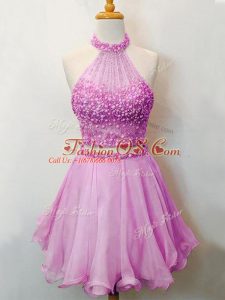 Pretty Knee Length Two Pieces Sleeveless Lilac Bridesmaids Dress Lace Up