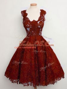 Free and Easy Rust Red Lace Lace Up Dama Dress Sleeveless Knee Length Lace