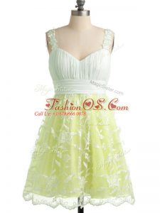 Sleeveless Lace Up Knee Length Lace Bridesmaid Dress