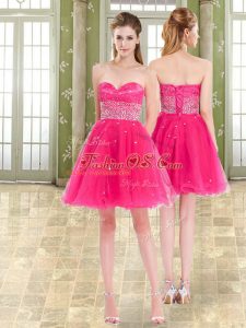 Trendy Tulle Sleeveless Mini Length Cocktail Dresses and Beading and Ruffles