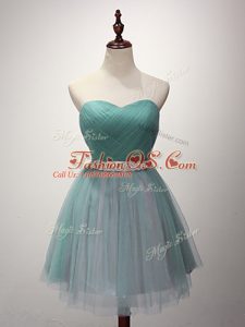Super Green Sweetheart Neckline Beading and Ruching Court Dresses for Sweet 16 Sleeveless Lace Up