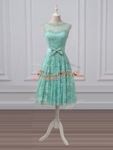 High Class Scoop Sleeveless Lace Up Bridesmaid Dress Apple Green Lace