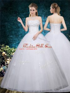 Latest Off The Shoulder Sleeveless Lace Up Wedding Gown White Organza