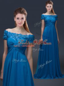 Hot Sale Floor Length Lace Up Mother Of The Bride Dress Royal Blue for Prom and Party with Appliques