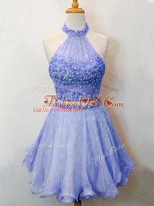 Halter Top Sleeveless Organza Bridesmaids Dress Beading Lace Up