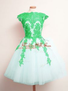 White A-line Appliques Bridesmaid Dresses Lace Up Tulle Sleeveless Mini Length