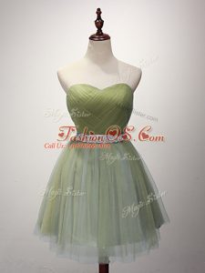 Tulle Sleeveless Mini Length Bridesmaid Gown and Beading and Ruching