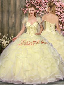 Light Yellow Sweetheart Neckline Beading and Ruffles Quinceanera Dress Sleeveless Lace Up