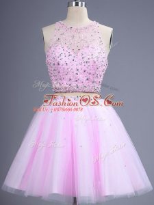 Sexy Lilac Sleeveless Knee Length Beading Lace Up Quinceanera Court of Honor Dress