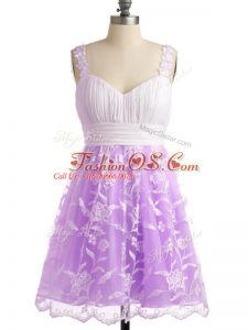 Fashion Straps Sleeveless Lace Up Vestidos de Damas Lilac Lace