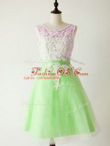 Wonderful Sleeveless Tulle Knee Length Lace Up Wedding Party Dress in with Lace