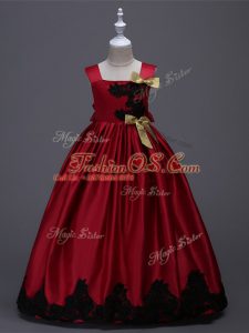 Elegant Taffeta Sleeveless Floor Length Kids Formal Wear and Appliques and Bowknot