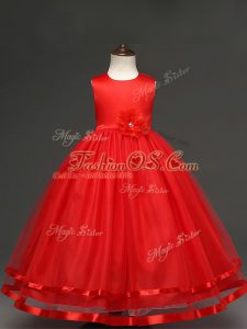 Scoop Sleeveless Tulle Kids Formal Wear Hand Made Flower Zipper