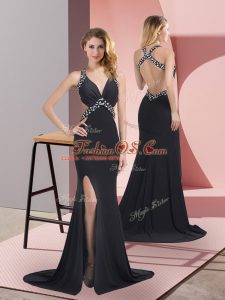 Black Celebrity Dress Halter Top Sleeveless Brush Train Criss Cross