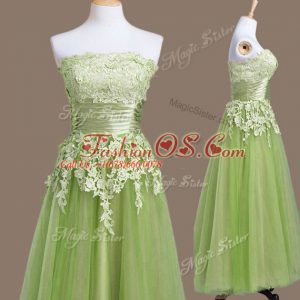 Glamorous Strapless Lace Up Appliques Bridesmaids Dress Sleeveless