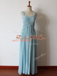 Floor Length Aqua Blue Bridesmaids Dress Chiffon Sleeveless Ruching