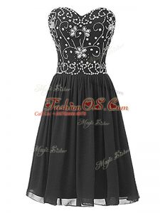 Knee Length Black Prom Party Dress Chiffon Sleeveless Beading