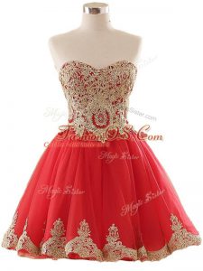 Low Price Tulle Sweetheart Sleeveless Lace Up Appliques Military Ball Dresses in Red