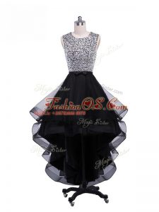 Pretty Sleeveless Zipper High Low Beading and Ruffles Prom Dresses