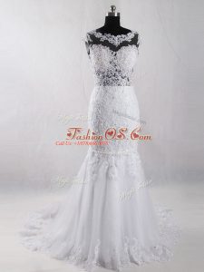 Graceful Side Zipper Wedding Gown White for Wedding Party with Lace Court Train