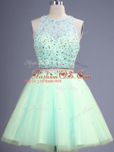 High End Scoop Sleeveless Tulle Wedding Guest Dresses Beading Lace Up