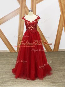 Smart Floor Length Red Homecoming Dresses V-neck Sleeveless Criss Cross