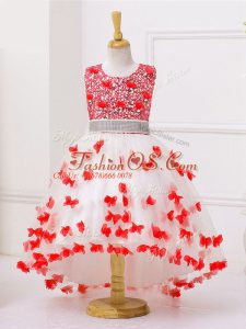 Perfect Tulle Sleeveless High Low Pageant Gowns For Girls and Appliques and Sequins
