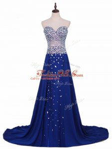 Suitable Sleeveless Beading Zipper Oscars Dresses with Royal Blue Brush Train